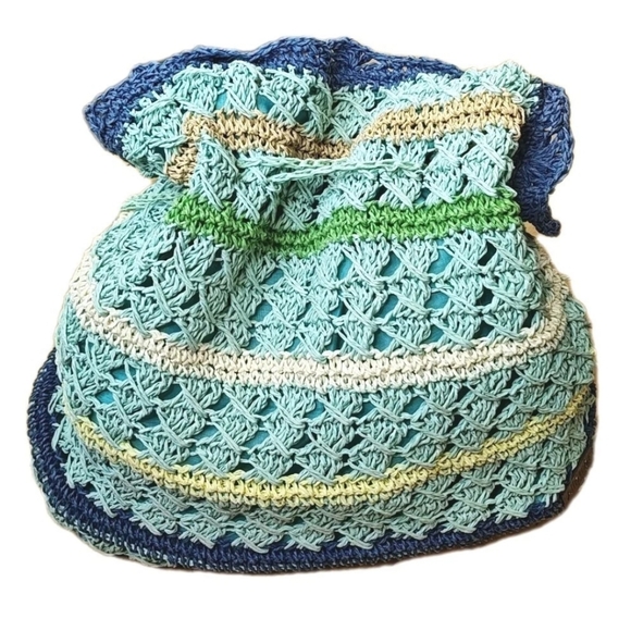 Altamar By Monica Q Raffi Resort Cruise Beach Bucket Bag Tote Beaded Drawstring - Picture 8 of 13